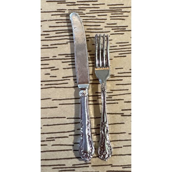 Vtg Marx Little Hostess Dollhouse Miniature Silverware Set Fork Knife 2 Spoons - Picture 2 of 5